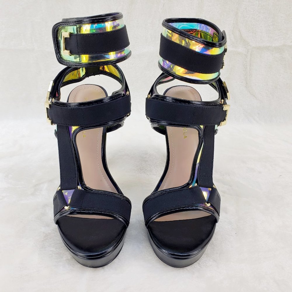 Sexy Mini Platform 5" High Heel Harness Strap Shoes Black - Picture 4 of 9